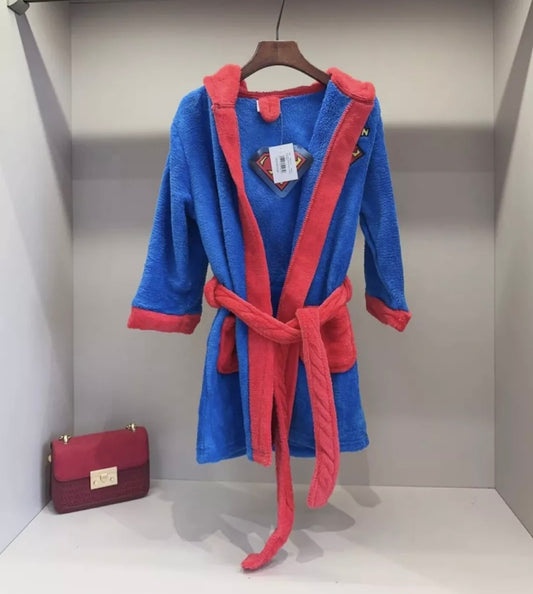 Boys Fleece Robe, Hooded Plush Soft Fuzzy Bathrobe for Kids 3-7years