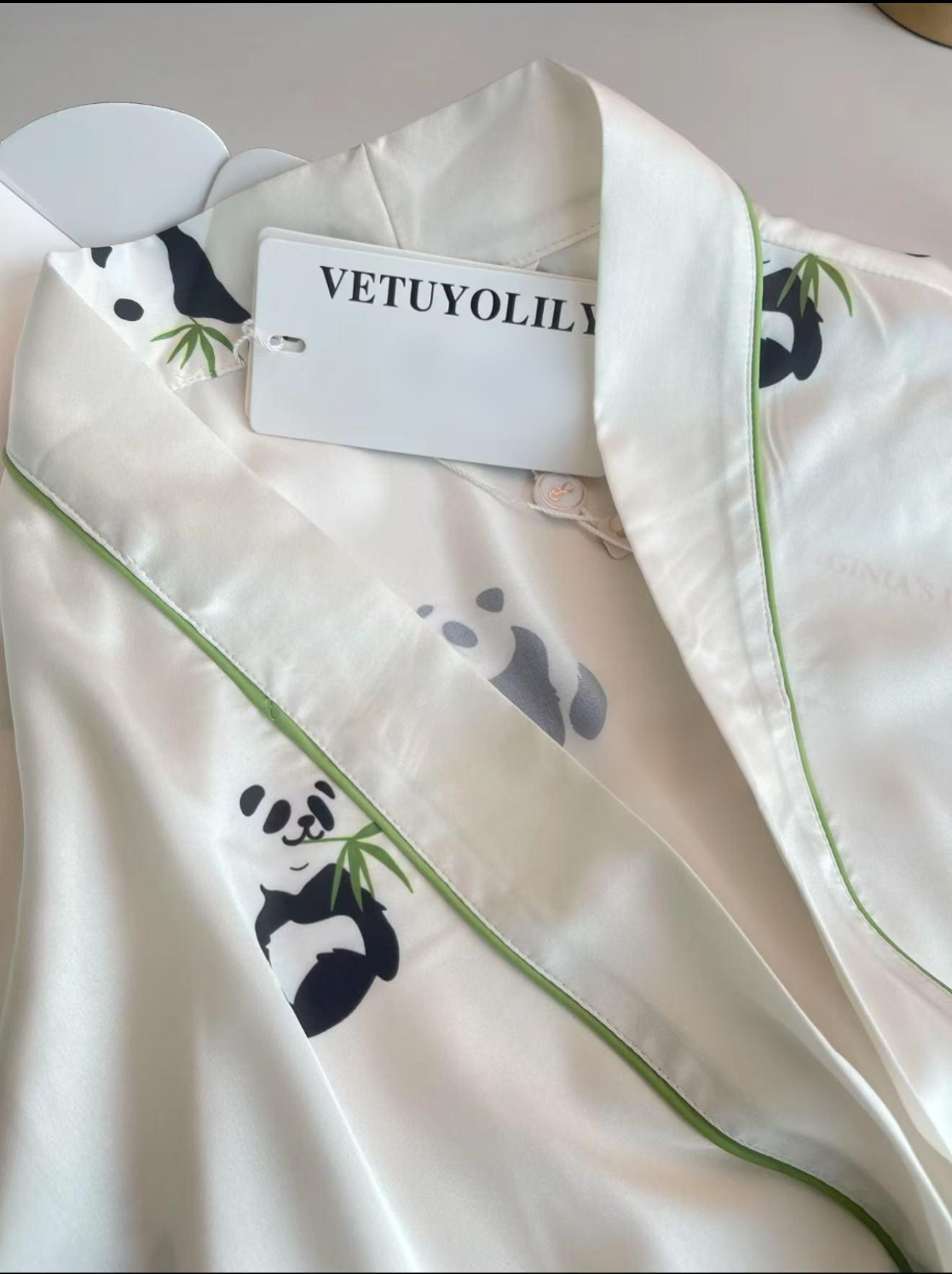 Women's Satin Robe Set Nightgown with Robes Silk Pajama Set 2 Pieces Lingerie Cowl Neck Sleepwear Sets(Panda pattern)