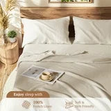 iAngu 100% Natural Linen Bed Sheets Set-Breathable - Durable - 4 Pieces (Linen, Queen)