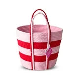 Valentine's Day Red, Pink & White Stripes Cotton Rope Storage Basket with Handle, by Way To Celebrate