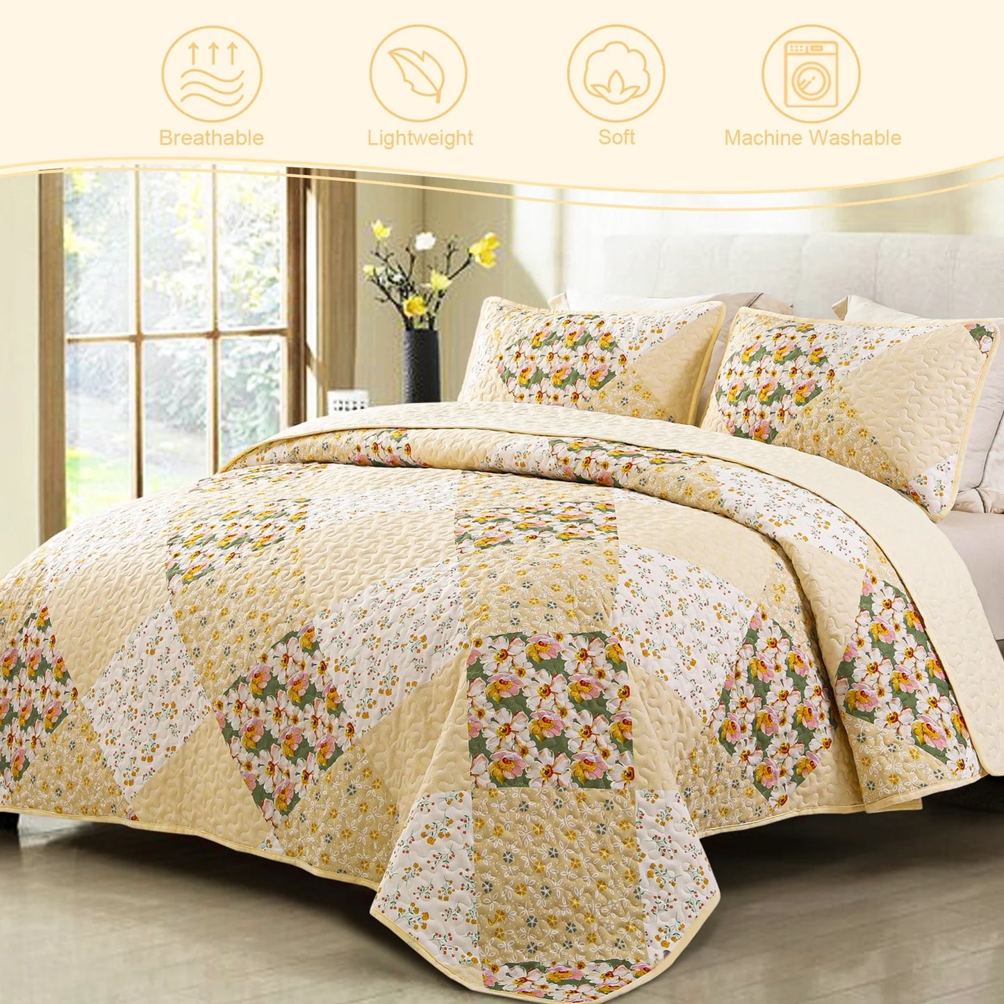 Exclusivo Mezcla 3 Pieces Boho Bohemian Quilt Set King Size, Lightweight Patchwork Quilted Bedspread/Coverlet/Bed cover/Bedding Set